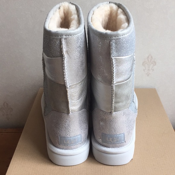 Ugg Classic Glitter Patchwork Boots Silver NEW - Picture 4 of 8